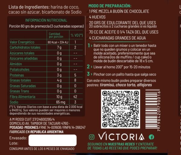 Pre mezcla de Budín de Chocolate y coco - Image 4